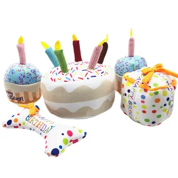 귀여운 생일 케이크 봉제 인형, 부드러운 컵케이크, 반려동물 상호 작용 물기 방지 장난감, 작은 대형견용 액세서리