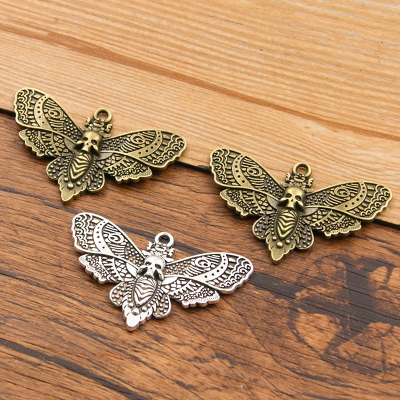 6PCS 27*43mm Metal Alloy New Product Two Color Skull Butterfly Charms Animal Pendant For Jewelry Making DIY Handmade Craft