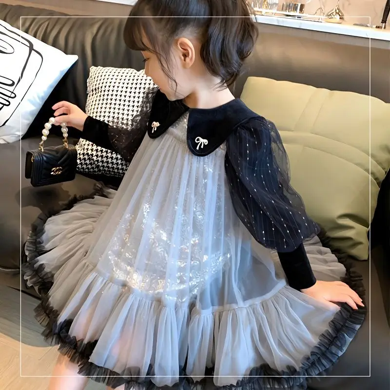 

Girls' Autumn Winter New Fashionable Versatile Princess Korean Edition Vivid Cute Colorful Kids Children's Clothing Y2K Dresses