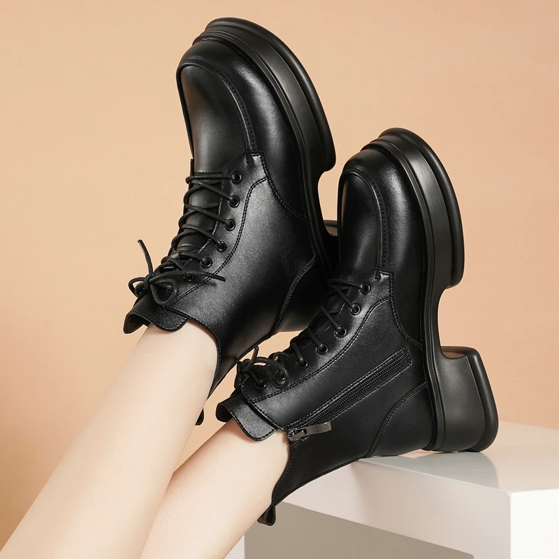 Female Ankle Snow Boots 2023 New Winter Casual Warm Boots Thick Bottom Fashion Side Zipper Outdoors Lace-up Boots for Women