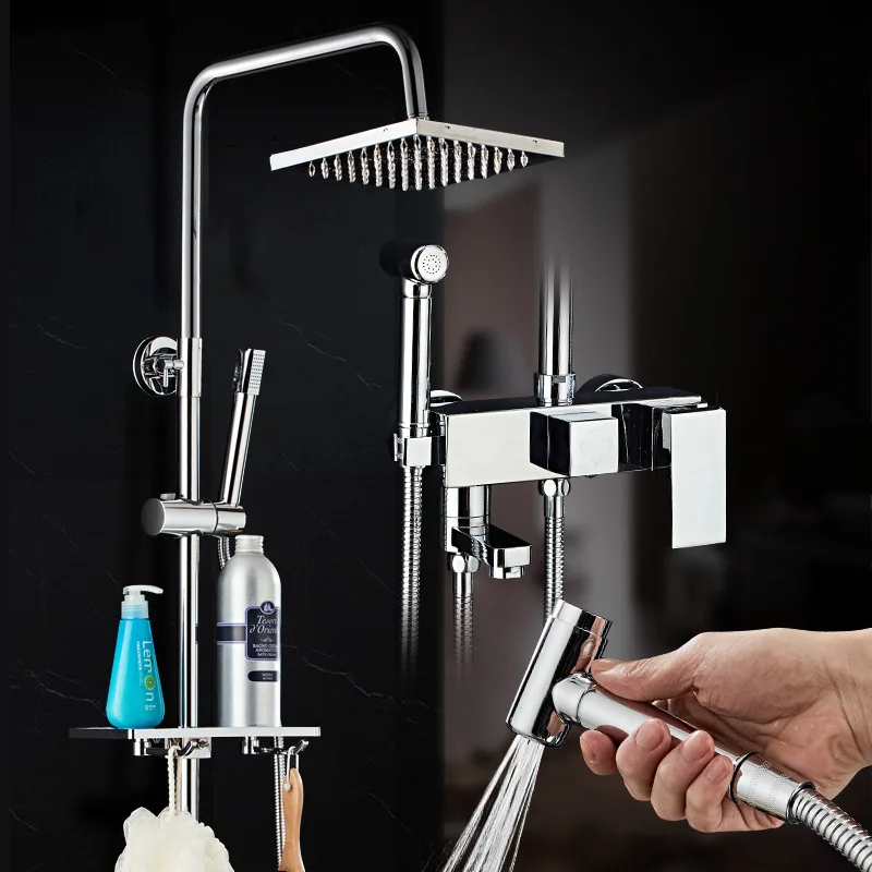 

Shower Set Faucet 4 Ways Showers Faucet Systems Adjustable Mixers Tap For Bathe Free Rack Rainfall Modern Bathroom Faucets