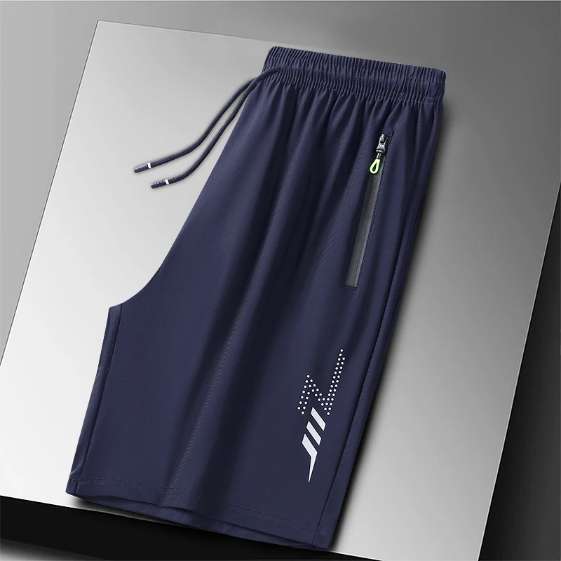 Plus Size Quick Dry Ice Silk Sport Shorts - Breathable Running Shorts with Zipper Pocket 6XL