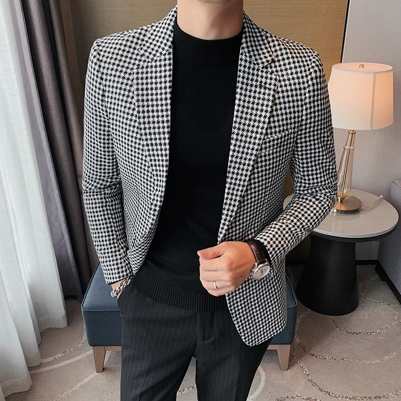 Blazer De Pata De Gallo De Estilo Británico Hombre, Chaqueta De De Alta Calidad Oficina Y Boda, Moda 2022 - De Traje - AliExpress