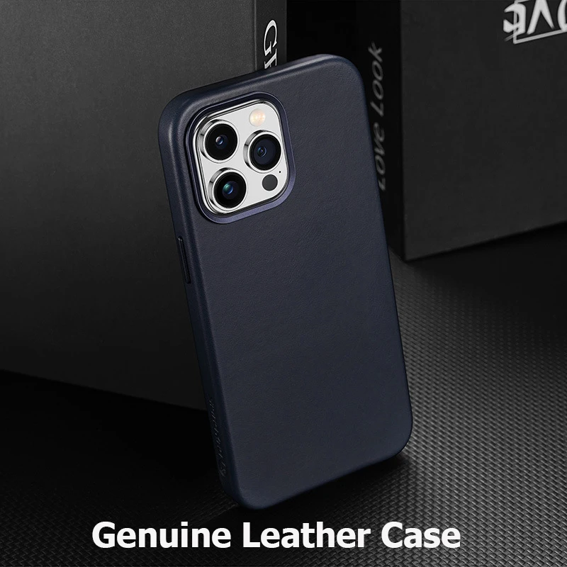 

Чехол из натуральной кожи для iPhone 14 Pro Max, Роскошный деловой чехол с магнитной зарядкой, задняя крышка из натуральной кожи для iPhone 14 Plus, синий цвет