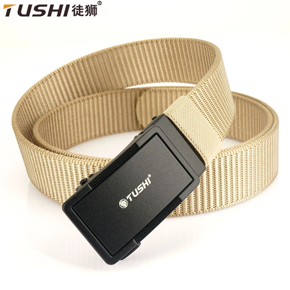 TUSHI New 3.4cm Tactical Belt for Men Tight Thick Nylon Casual Belt Alloy Automatic Buckle Tactical outdoor Luxury Belt Male
