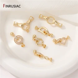 14K Gold Plated Inlaid Zircon Closure Fasteners Lock Clasps For Necklace Making, Connector Clasps DIY Pearl Jewelry Fittings