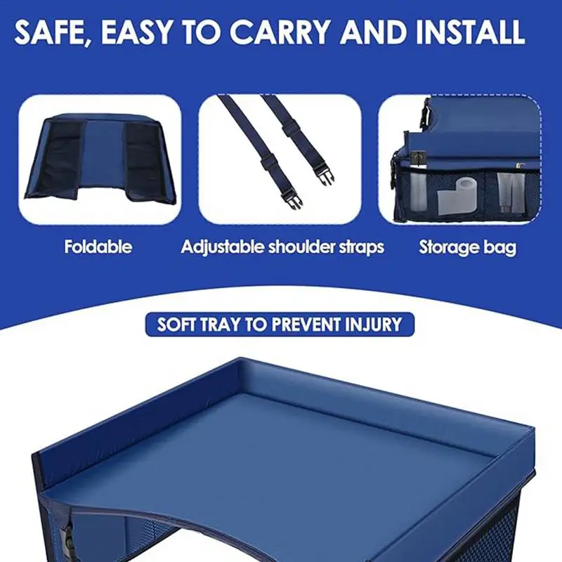 Car Backseat Tray Portable Road Trip Foldable Kids Lap Tray with Adjustable Straps Car Accessories