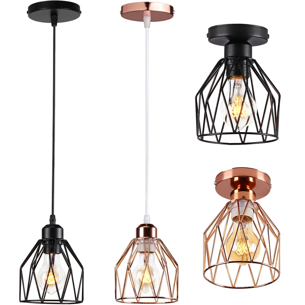 

E27 Modern Nordic Pendant Lights Ceiling Lamp Iron Retro Cage Loft Hanging Lighting Fixture for Restaurant Dinning Room Kitchen