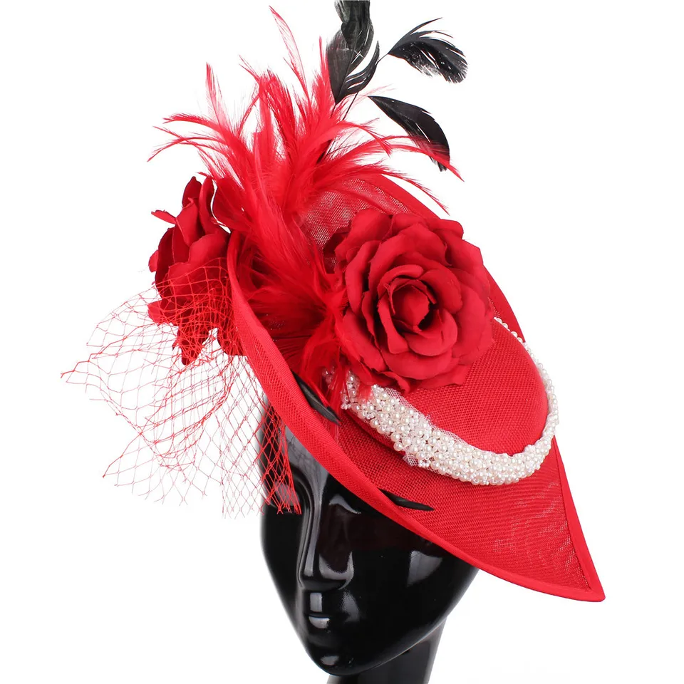 Fascinator Da Donna Con Piume E Fiori In Sinamay – Rosa, Con Fascia E Clip, Per Matrimoni, Royal Ascot, Derby
