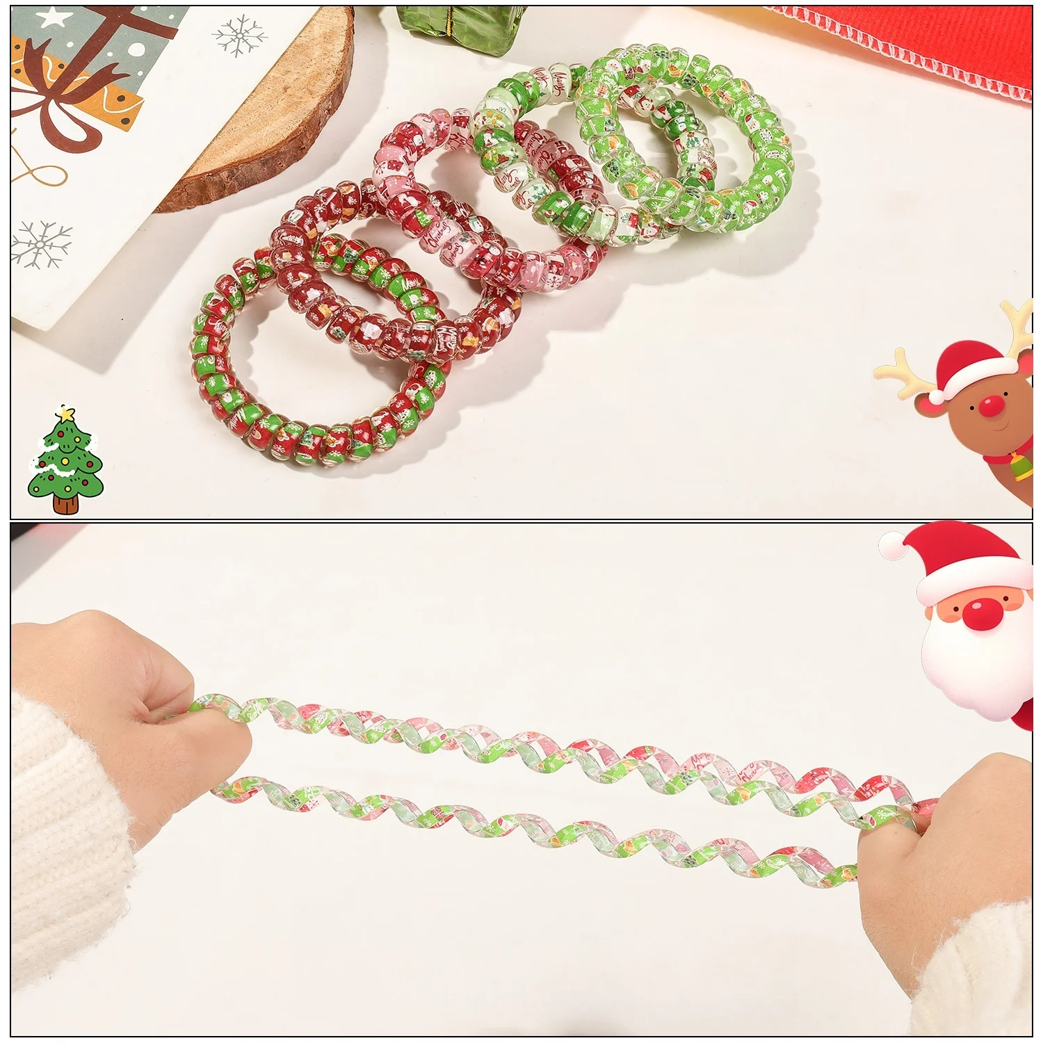 Christmas Phone Cord5PCS Hair Ties, Spiral Xmas Party Favors Hair Accessories for Women Girls Christmas Decorations