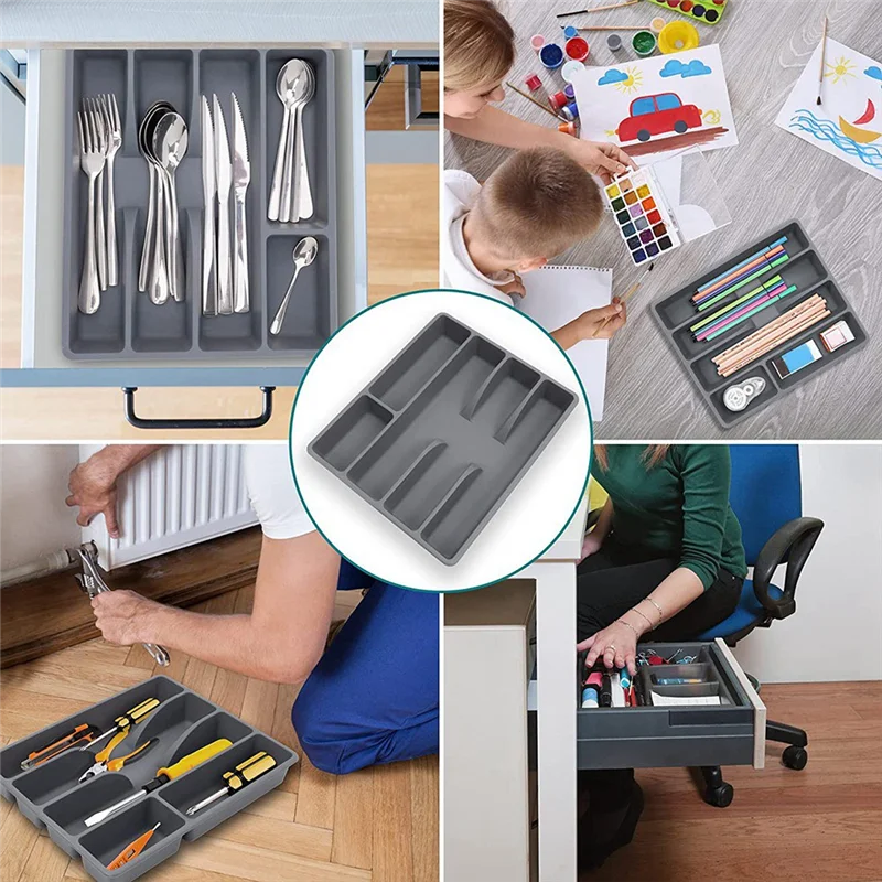 Drawer Kitchen Drawer Organizer Silverware Holder Utensil Organizer Cutlery Organizer Tray Plastic Flatware Organizers 6