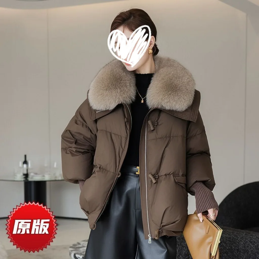New Winter Warm Goose Down Jackets Natural Real Fox Fur Collar Puffer Jackets Women Thick Female Streetwear Coats