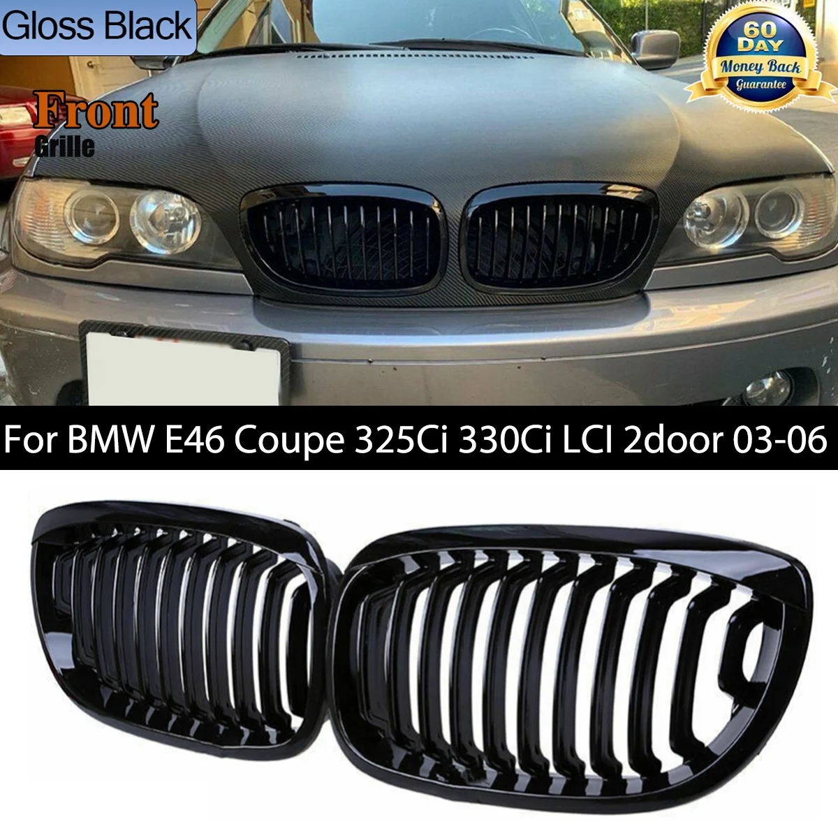 Car Kidney Grill Front Bumper Gloss Black Racing Grill for BMW E46 Coupe 325Ci 330Ci LCI 2door 2003-2006 for BMW 3 Series 1