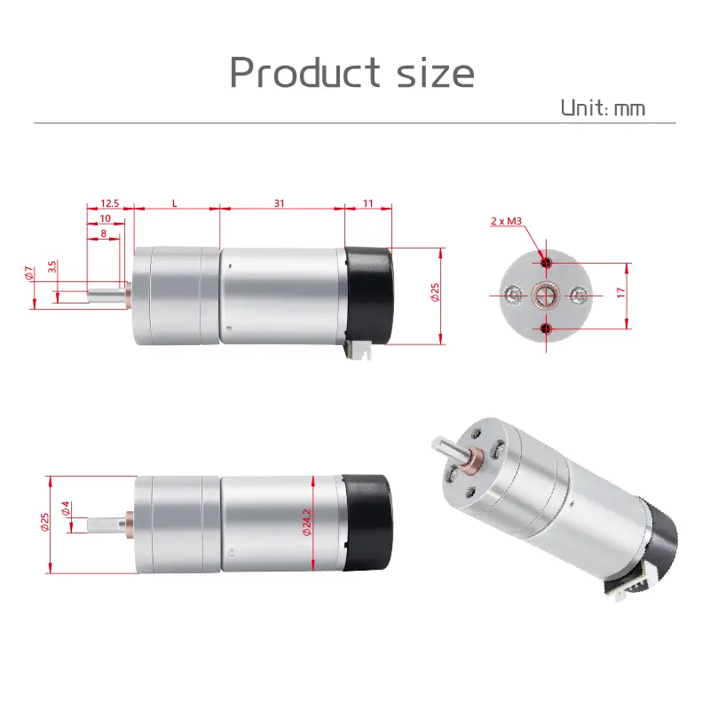 JGA25-370 Miniature Geared DC Motor With Encoder, 6V/12V/24V, Reversible Rotation, Torque up to 9 KG.CM, Encoder Geared DC Motor image 2