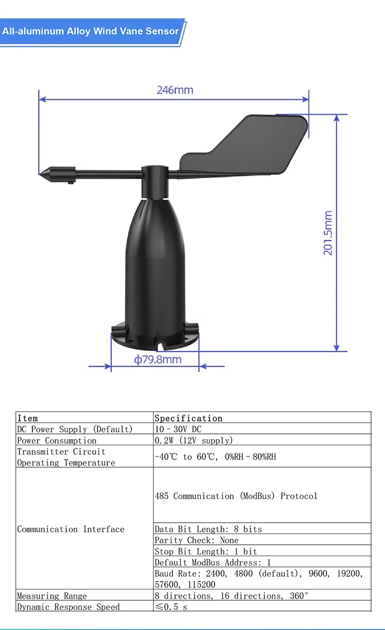 ZTS-3000 Wind Speed and Direction Sensor RS485 Cup Anemometer 4-20mA Output for
