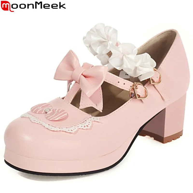 

MoonMeek 2023 New Size 34-43 Microfiber Lolita Style Shoes Woman Buckle Square High Heels Shoes Ladies Spring Platform Pumps