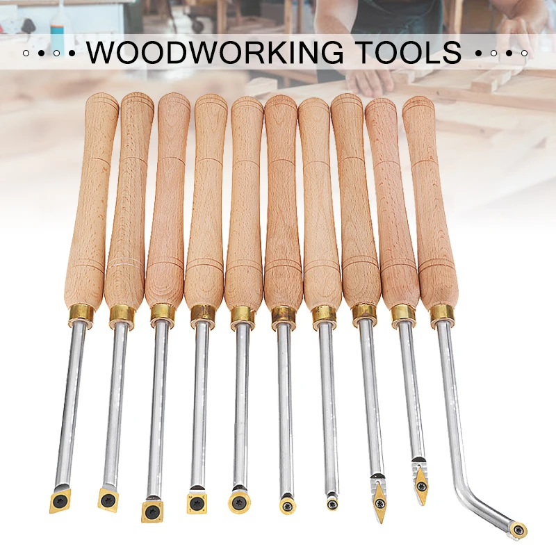

Wood Turning Tool Lathe Cutter Chisel Set Wood Handle with Titanium Coated Wood Carbide Insert Cutter Carpentry Woodworking Tool