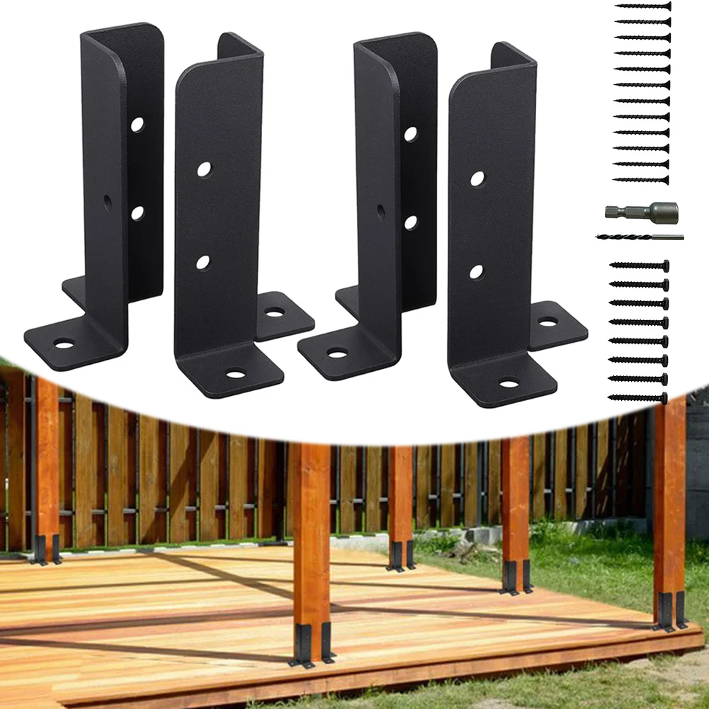 4pcs Adjustable Deck Metal Post Anchor Base Brackets Fence Pavilion Furniture Support for Pergola Railing Woodworking post base brackets