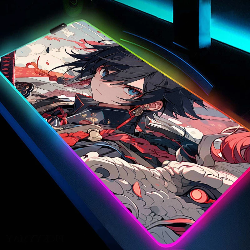 

Computer Mousepad RGB Gaming Mouse Pad Anime Non-Slip Mouse Mat Gamer Keyboard Pads LED Office Large Desk Mat Game Keyboard Mats