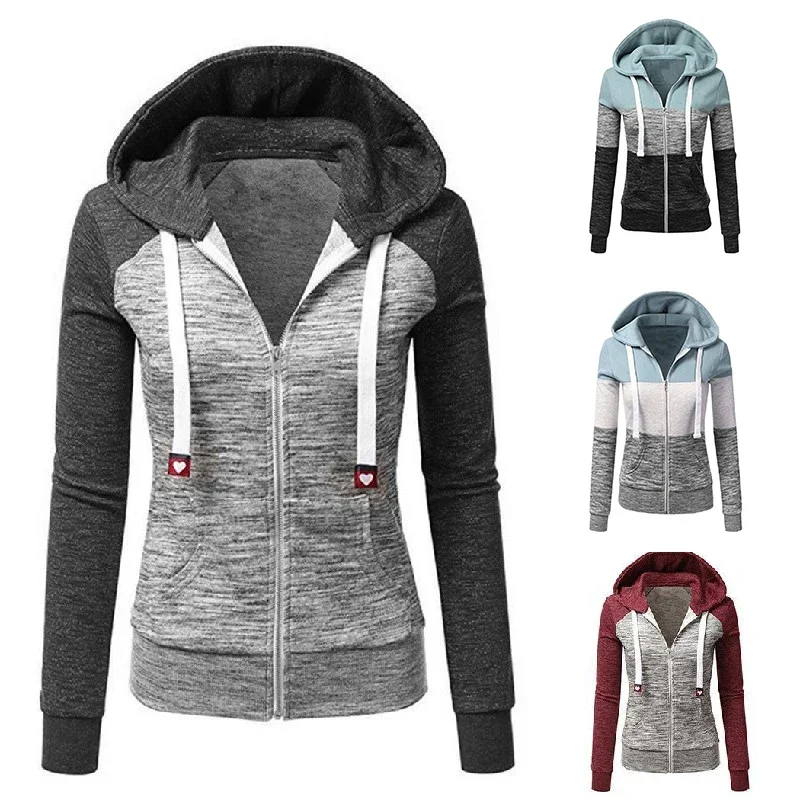 

Женские повседневные толстовки с кулиской в стиле пэчворк, осенне-зимние спортивные свитшоты на молнии с карманами и длинным рукавом, Женское пальто в стиле Харадзюку # S