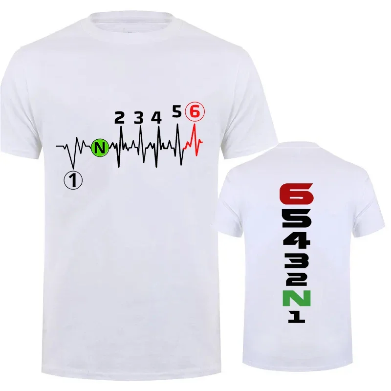 Vintage T Shirt Men Manual-Transmission Motorcycle Gear Shift Heartbeat Biker Print T-Shirt