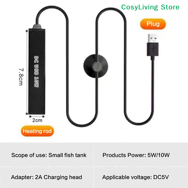 [CL]미니 5/10W USB 수족관 히터, 소형 어항 온도 조절기, 온도 조절 히터[CL]