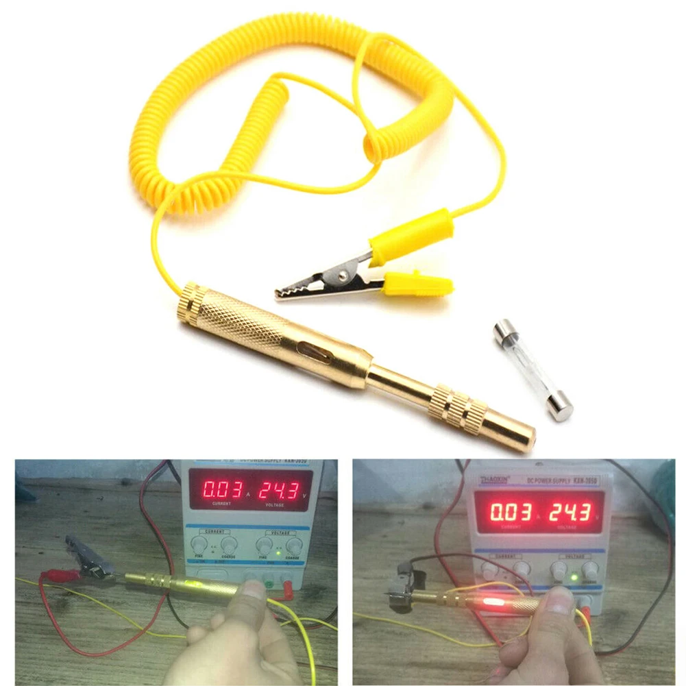 uxcell Vehicle Car Yellow Spring Wire Voltage Circuit Tester Pen DC 6V-24V 