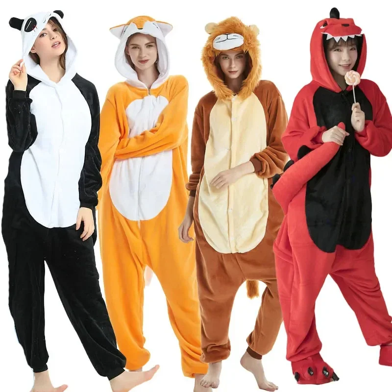 Unisex Anime Onesies Frau Männer ein Stück Kapuzen overalls Kigurumi Familie passende Pyjamas Winter Flanell Paar Stich Pyjamas