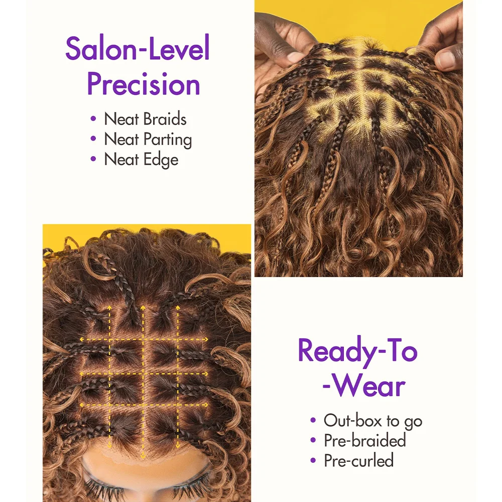 Boho Braided Deep Curly 7x5 Closure Lace with Braided Bob Glueless Wigs Human Hair Curly Deep Wave PrePlucked Bleached Knots Wig