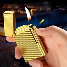  Metal Stripe Loud Lighter Unusual Lighters Cigarette Lighter Creative Wheel Lighter Butane Gas Lighter Open Fire Square Lighter 