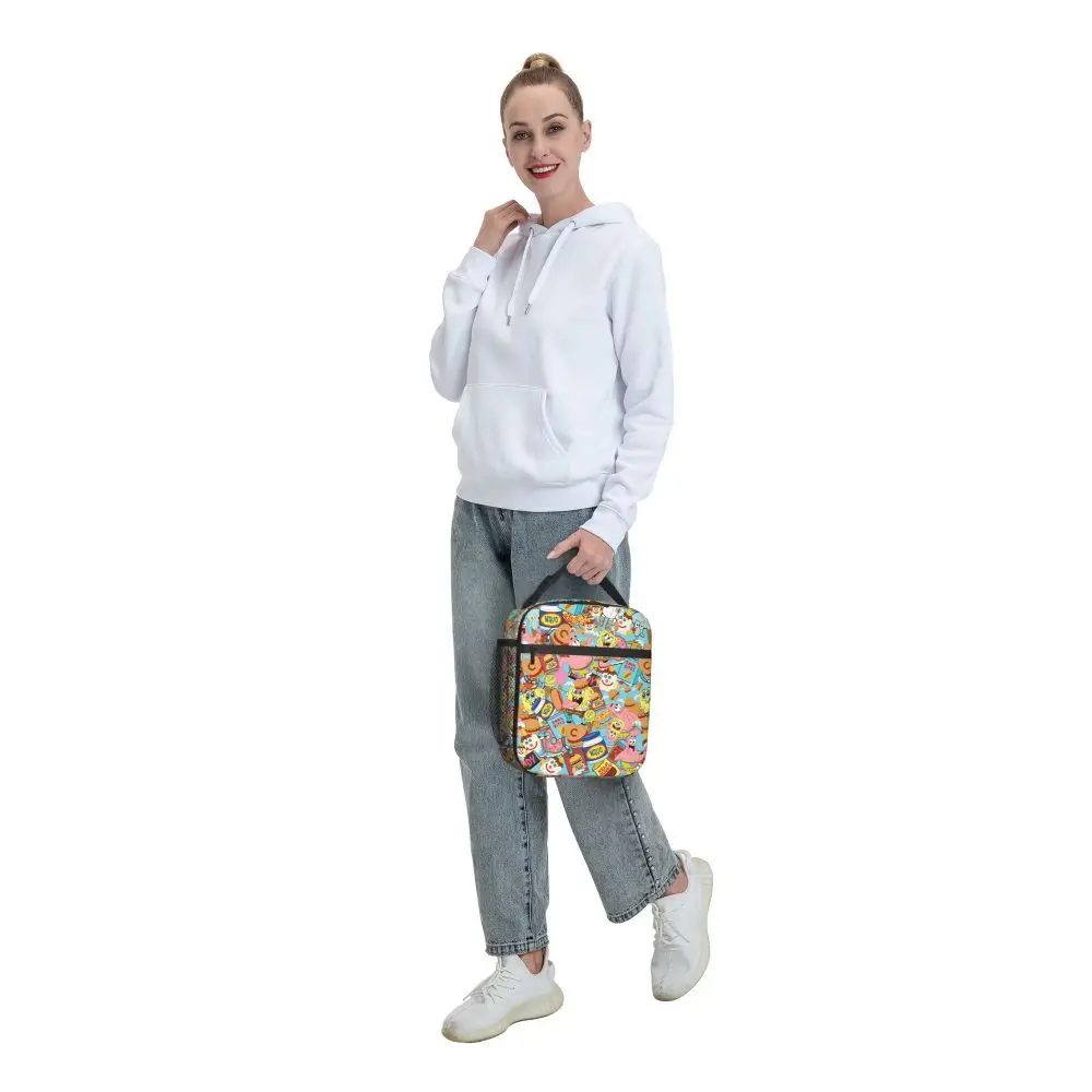S-Spongebobs Lunch Bag Friends Tragbare isolierte Lunchbox für Mädchen, Designer-Kühltasche, ästhetische Oxford-Tragetasche für Lebensmittel – Detail 8
