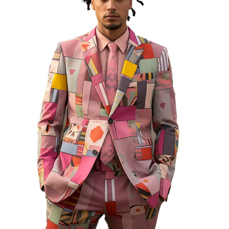 New Men's Pink Series COS PLAY Party Stage Singer Dancer Nightclub Shiny Cool Performance Suit 2 pcs Blazers Jacket Pants Sets