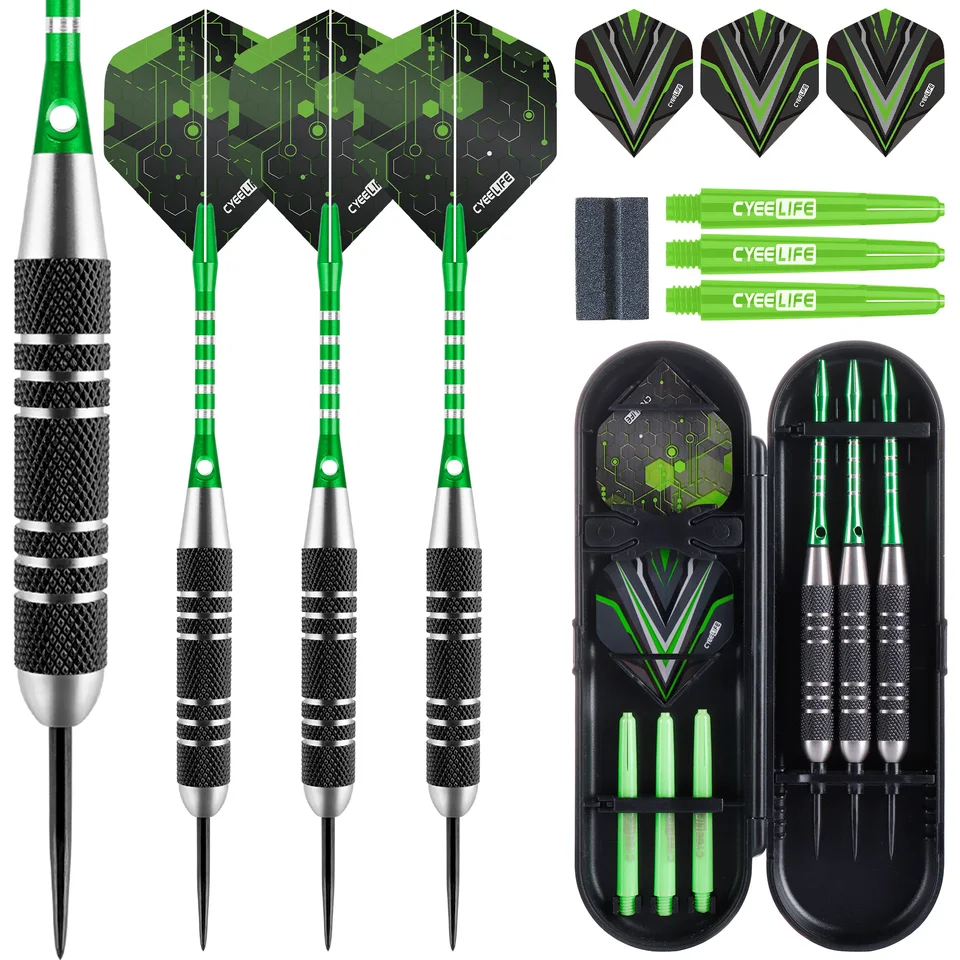 CyeeLife 26G 3pcs Sets Standard PET Flight, Stainless Steel Darts Aluminum Shafts Steel Tip With Storage Box_voghion.com
