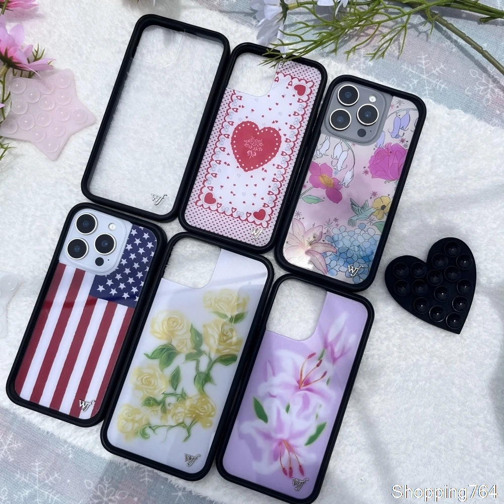 Wildflower Lily and Rose Bluebell Phone Case with American Flag Design