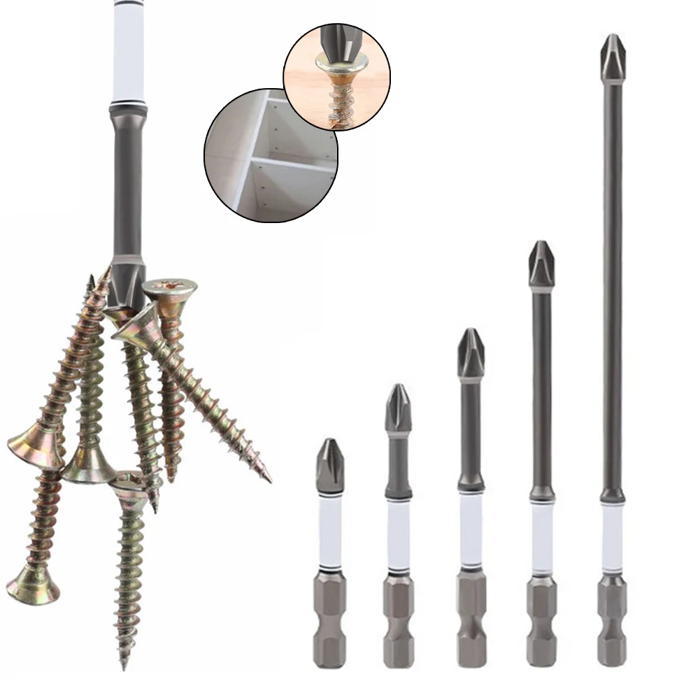 

Impact Bits Screwdriver Bit White 1/4'' Hex Shank 50-150mm 5pcs All-round Bit Alloy Steel For Electric Drills