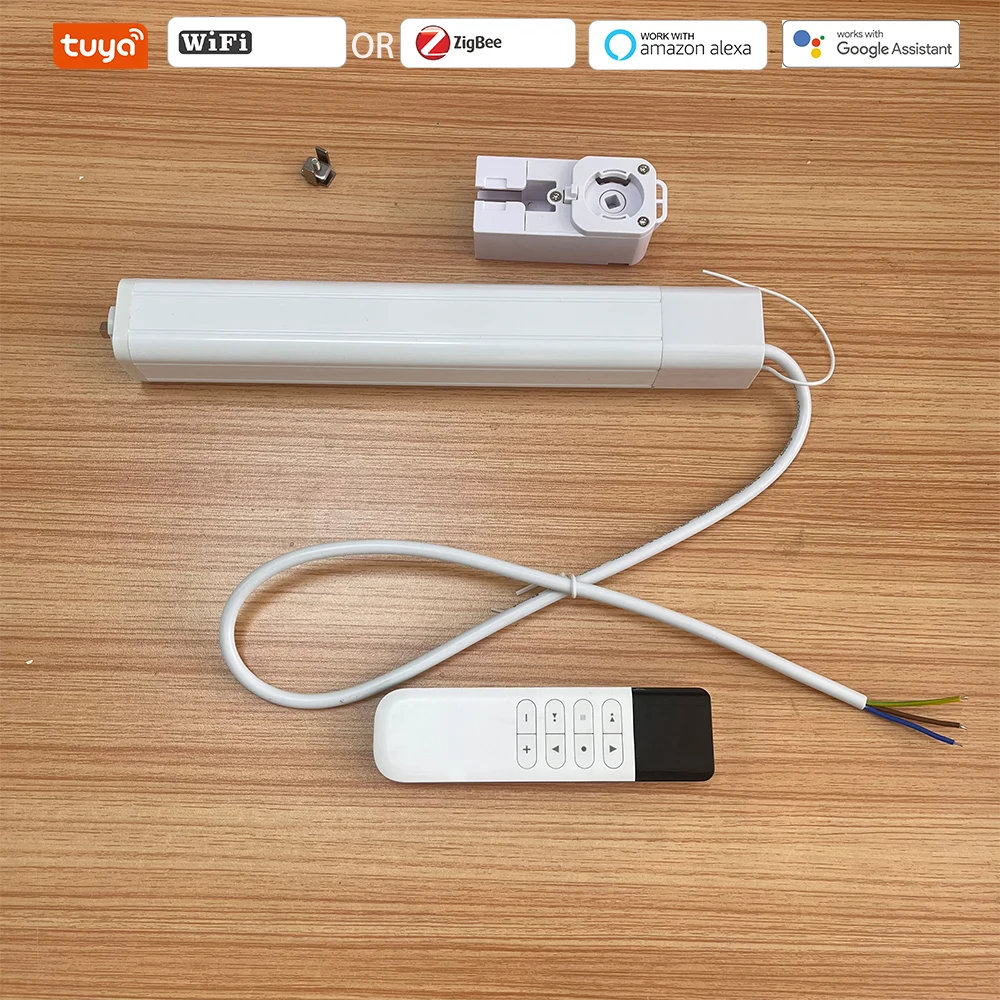 Tuya Wifi 또는 ZigBee 스마트 커튼 모터 AC 전기 커튼 오프너 리모컨은 Alexa Google Home Smart Life와 함께 작동합니다.