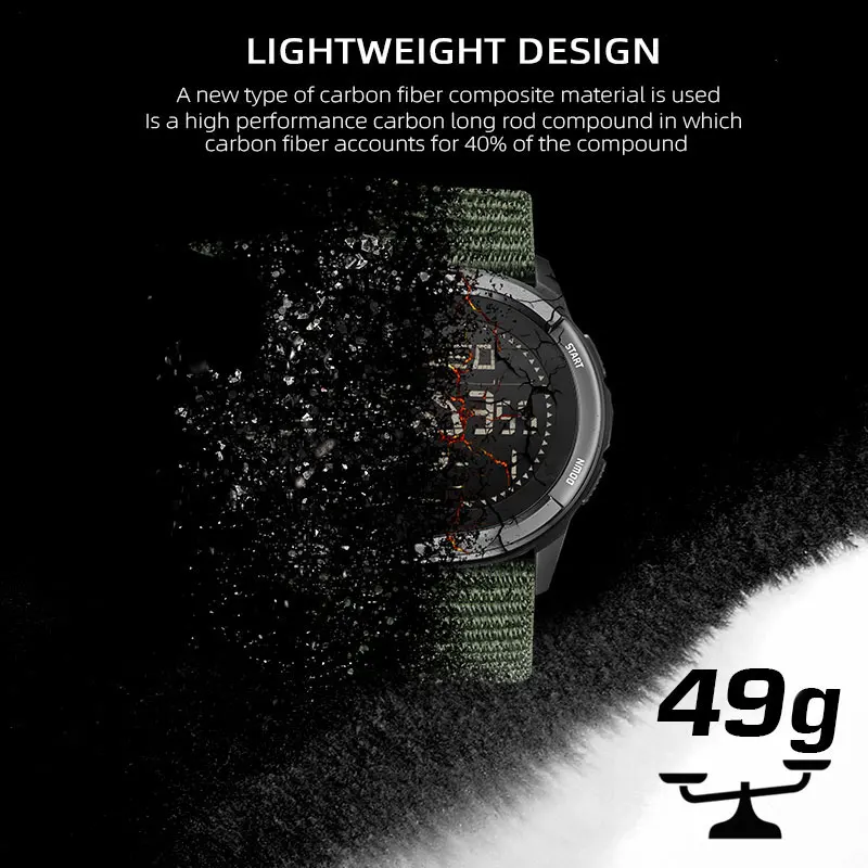 NORTH EDGE ALPS Men's Digital Carbon fiber Watch Shock Militray Sports Super Light Outdoor Compass Waterproof 50M Wristwatches