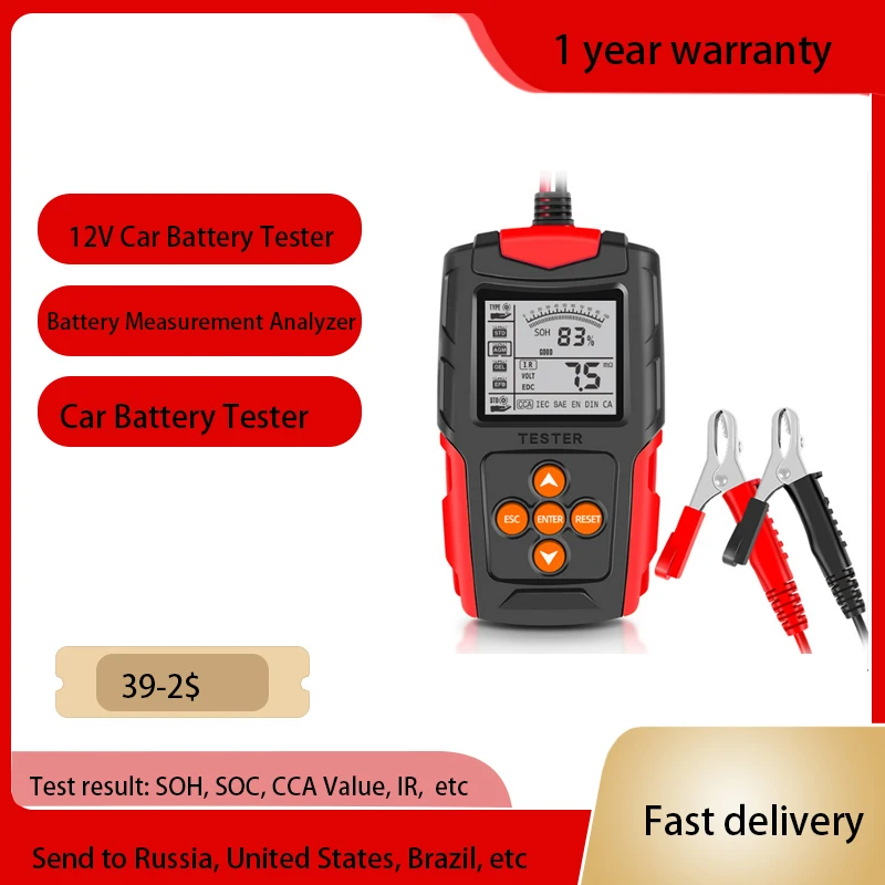 12V Car Battery Tester LCD Digital Battery Measurement Analyzer Charge Diagnostic Tool SOH SOC CCA IR Meter for Car Truck Repair