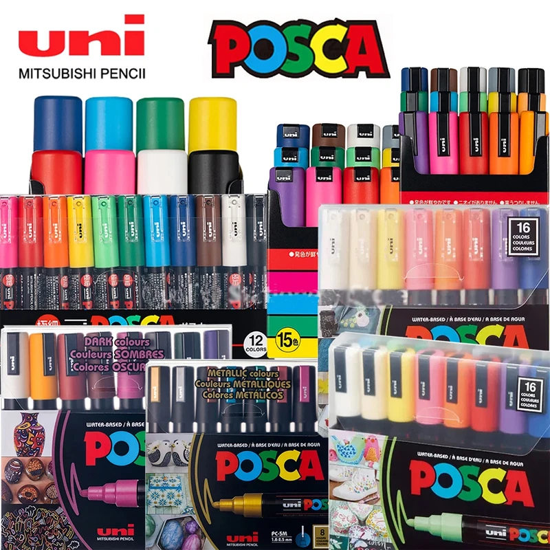 Uni Posca-Juego de rotuladores de pintura, Set completo de 48/29/36/16/8/7  colores, PC-1M/3M/5M/8K/17K, regalo de dibujo artístico - AliExpress