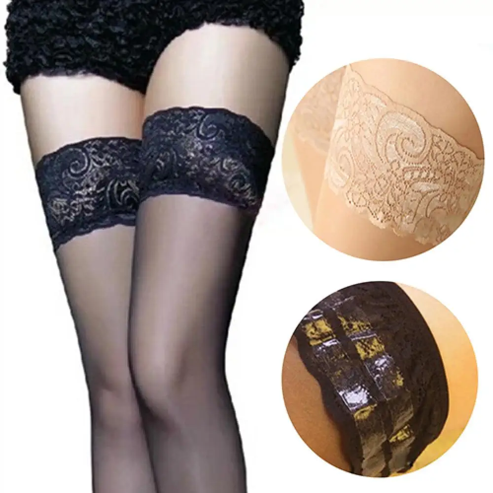 

Women's Sexy Lace Top Silicon Strap Anti-skid Thigh Nightclub High Stockings Over-the-knee Stockings Black Fleshcolor Hot Lady