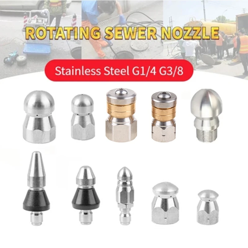 High Pressure Washer Stainless Steel Drain Wash Head Tools Rotating Sewer Jetter Nozzle 1 / 8 1/4 3 / 8 X7XD