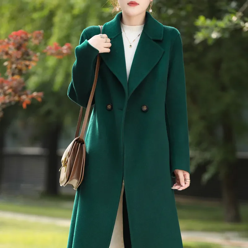 High-Quality Women's Wool Double-Sided Woolen Coat High-End Suit Collar Autumn Winter Knee Length Slim Fit and Slimming Jacket