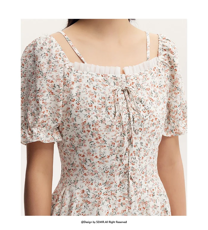 Vestidos Mujer Vestido Halter de Gasa Atado Mori Temperamento Romántico Verano Textura Floral Hada Dulce