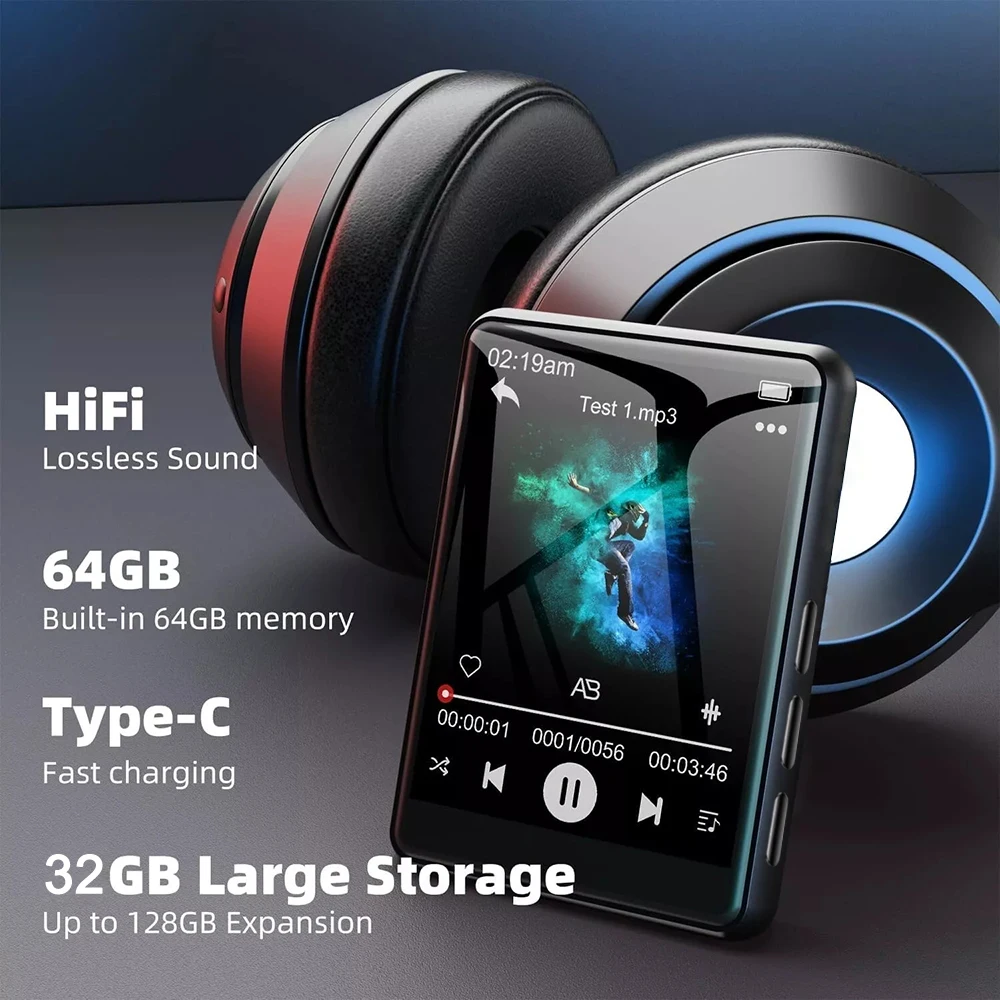 MP3 Player 2.4 Inch Touch Screen Bluetooth 5.4 Built-in Speaker Portable HiFi Music Walkman E-book/Recording