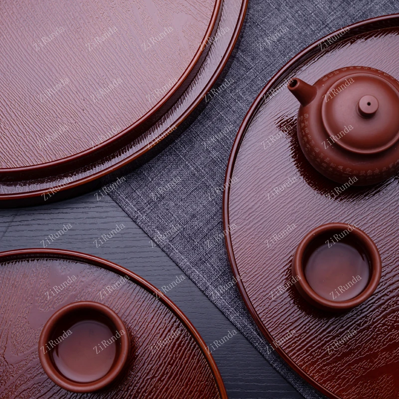*Round Tea Tray Household Wood Grain Water Cup Tray Household Fruit
