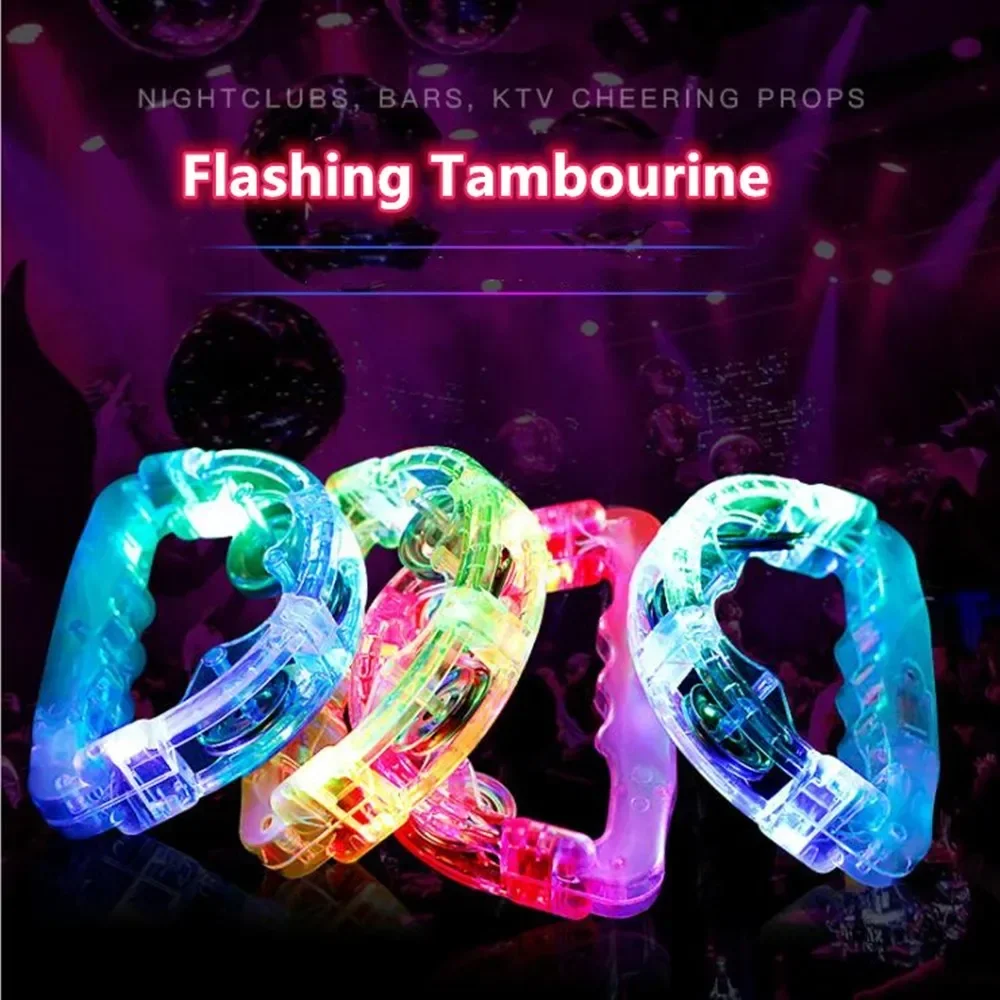 SPORTFUNSF Flashing Tambourine LED Light Up Sensory Toy For Kids Musical Instrument Shaking Noisemakers Concert Parties Shaking