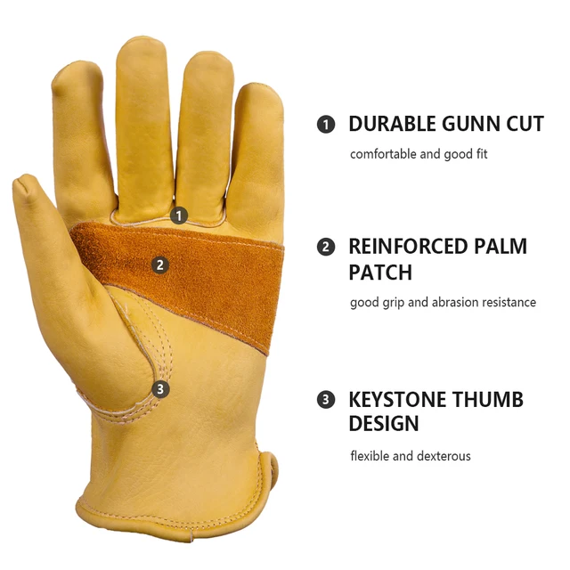 1 pair Men Work Gloves Soft Cowhide Welding Security Protection Safety Workers Mechanic Driver Hunting Driving Farm Garden Glove 2