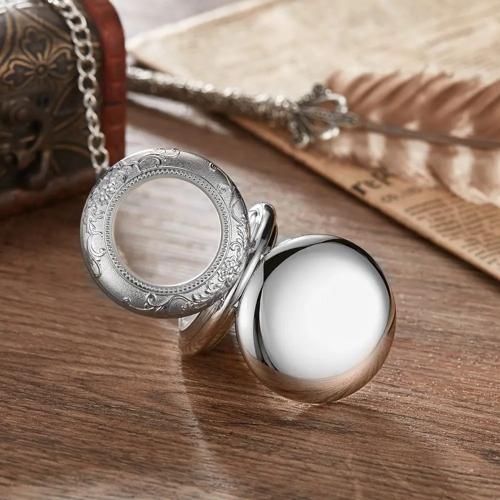 New 2 Sides Open Gift Carving Mechanical Pocket Watch Men Women Fob Hand Wind Double Hunter Roman Numerals