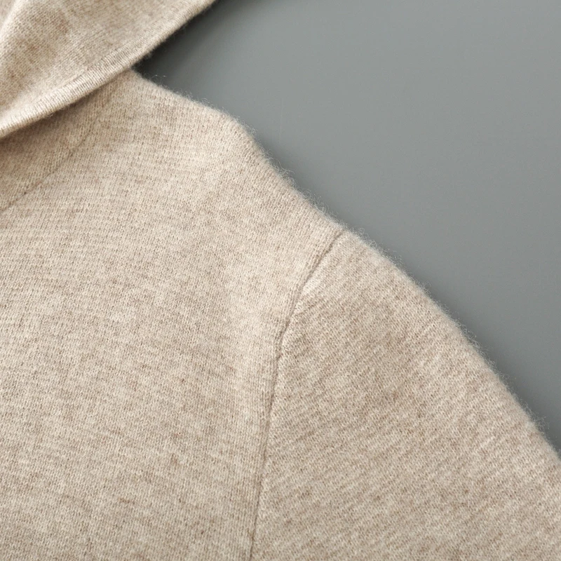 DjzDsm Men's hooded Top With Zipper And Pocket Comfortable Knit Sweater 100% Merino Wool Sweater Wool Sweater Autumn and Winter 3