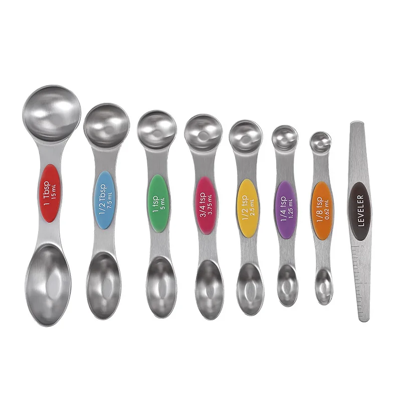 

Stainless steel Double Ended Headed Icecream Ball Spoon Measuring Spoon Magnetic Suction Seasoning Kitchen Salt Spoon Fruit Tool